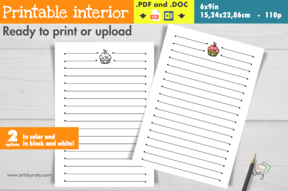 Cute Cupcake Lined Journal Interior KDP Template