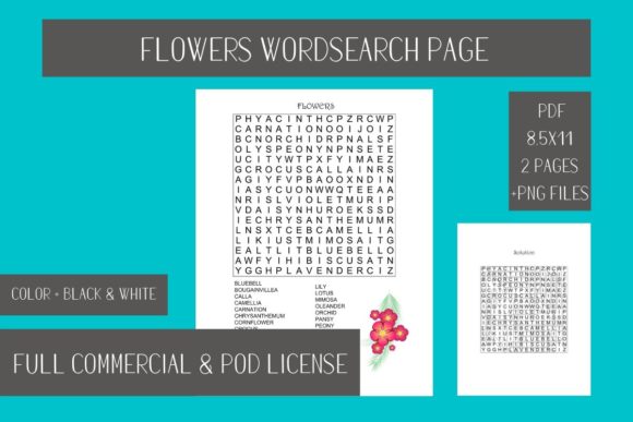Flowers Wordsearch Printable Page for Creators